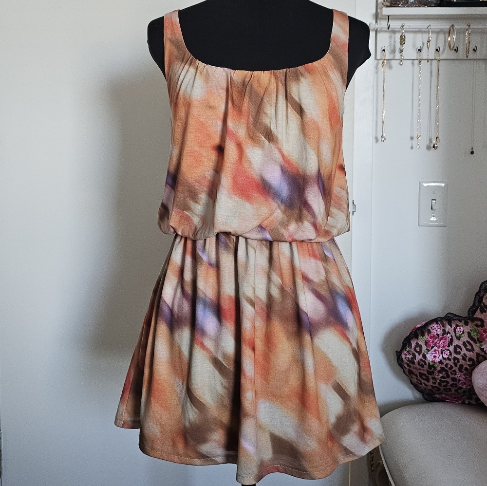 Rienda Onee Gyaru Watercolor Sleeveless Bubble Hem Tank Dress